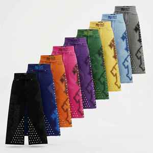Pantalones de Moda Urbana de Pierna Ancha con Efecto Desgastado, Diseño de Logotipo Personalizado, Algodón Cómodo, para Todas las Temporadas - Product Image 1