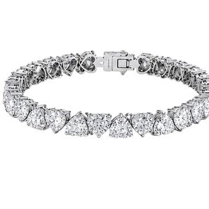 Luxury Heart Shape Diamond Tennis <b>Bracelet</b> In 18K <b>White</b> Gold Premium Continuous Line Prong Setting Romantic Elegant Gift - Product Image 1