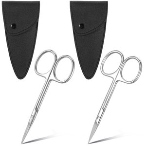 Petits ciseaux à cuticules et poils du visage en acier inoxydable avec lames droites et courbées pour le soin des sourcils, des cils et des ongles - Product Image 1