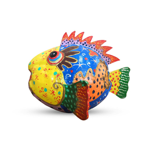Sculpture de poisson en noix de coco audacieuse style Picasso, peinte à la main, en bois, décoration artistique de table, couleur personnalisable, décoration suspendue - Product Image 2