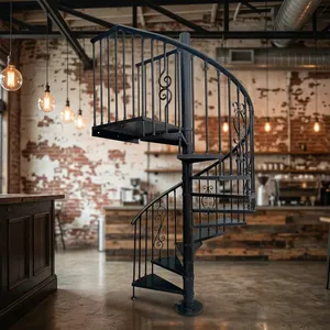 Escalier en spirale en fer avec rampe en fer forgé, design industriel, pour usage intérieur, bar à domicile, fixation par boulons, durable - Product Image 2