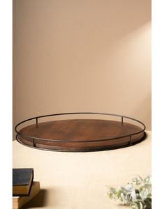 Plateau de service et de rangement en métal et bois foncé de luxe, nouveau design - Product Image 4