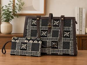 Sac fourre-tout décontracté en jacquard fait main avec deux sangles amovibles et fermeture éclair, sac à bandoulière à motifs pour les voyages quotidiens - Product Image 2