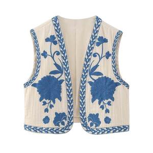 Summer New <b>Women's</b> V-neck Flower <b>Embroidered</b> Breathable 100% Polyester Cardigan Vest Vintage Decoration <b>Waistcoat</b> - Product Image 5