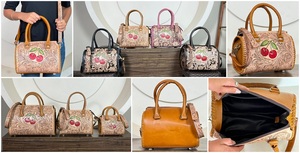 Bolsos de Viaje de Cuero Genuino Hechos a Mano con Diseño de Cerezas, Bolsos Cruzados de Moda Occidental para Mujer, Bolsos de Hombro - Product Image 3