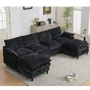 Nuevo Sofá Modular en Forma de U, Tipo Nube, de Chenilla Negra, Cómodo, de 6 Plazas, con 2 Reposabrazos, Convertible, para Sala de Estar - Product Image 1