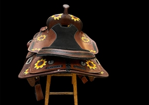 Silla de Montar Western de Cuero de Vaca con Diseño de Girasol Grabado a Mano, 11, 14 y 18 Pulgadas, Equipo de Equitación Personalizado de Alta Calidad - Product Image 2