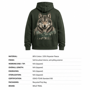 Sweat-shirt à capuche vert forêt en polaire douce, imprimé loup photoréaliste, motif nature et faune, personnalisé OEM, pour homme, idéal pour l'extérieur - Product Image 6