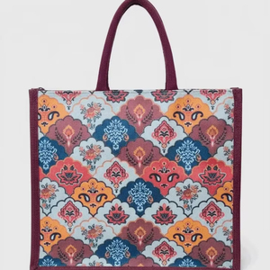 15 Liter Printed Short Handle <b>Foldable</b> Jute Tote <b>Bag</b> with Zipper Closure for Daily Use - Product Image 1