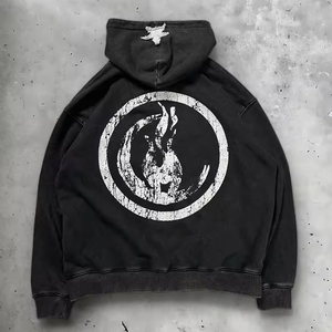ชุดเซ็ตแทรคสูทสตรีทแวร์แบบยูนิเซ็กซ์ สีดำ เสื้อฮู้ดมีเชือกผูก แต่งลายดาว กางเกงขาบานทรงหลวม ความยาวเต็มตัว ผ้าฝ้ายสำหรับฤดูหนาว - Product Image 6