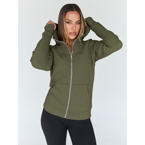 Vente en gros de sweats à capuche mode unis, personnalisables avec logo, coupe ample, grandes tailles, zippés, pour femme, avec poches - Product Image 5