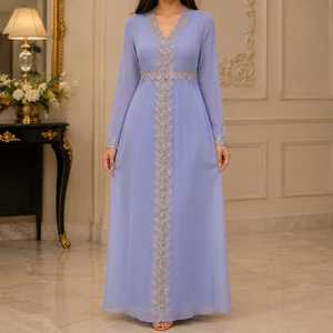 ชุดเดรสยาวผ้าโพลีเอสเตอร์ระบายอากาศได้ดี ปักลายดอกไม้สีฟ้า New Vision พร้อมผ้าคลุมไหล่เข้าชุด ดีไซน์เนอร์ออกแบบ ชุดราตรีสุภาพเรียบร้อย - Product Image 2