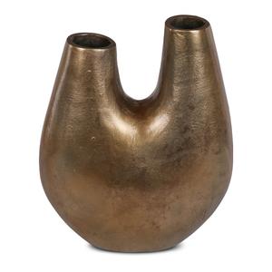 Vase en métal bronze rustique fait main, pot à fleurs minimaliste à double trou pour la décoration intérieure moderne et l'aménagement de la maison, vases en métal - Product Image 1