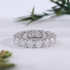 Elegante Anillo de Eternidad con Diamantes Cultivados en Laboratorio, Corte Rosa, Pavé Lateral de Corte Redondo, Oro Blanco, Anillo de Novia, Joyería de Regalo para Mujer - Product Image 1