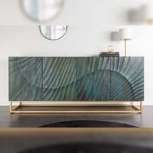 Vandana Heritage Flow Modern <b>Sideboard</b> SCORPION 180cm Turquoise mango Wood Gold Metal 3D Carvings <b>for</b> <b>Kitchen</b> & Bathroom - Product Image 2