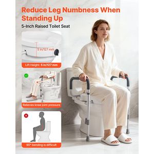 Elevador de Inodoro Ajustable de 5 Pulgadas de Altura, Capacidad de 350 Libras, con Asas Anchas, Equipo de Seguridad para Baño - Product Image 2