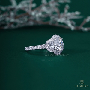 4.7CT Round Cut Lab Grown Diamond Three Stone Halo Engagement <b>Ring</b> 18K White Gold Half <b>Moon</b> Side Stones Pave Band Bridal <b>Ring</b> - Product Image 3