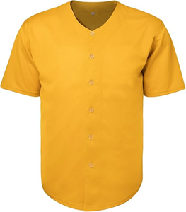 Maillot de baseball jaune pour homme, manches courtes, boutons sur le devant, col en V, polyester, vêtements de sport, coupe classique, couleur unie, toutes saisons - Product Image 1
