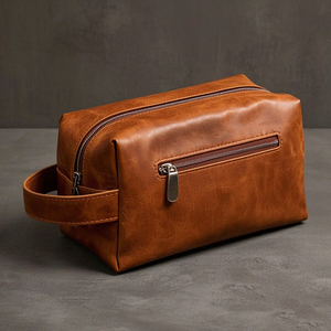 Sacs cosmétiques en cuir légers pour soins personnels, avec fermeture éclair, portables, pour produits de beauté, prix de gros, sacs cosmétiques en cuir personnalisés - Product Image 6