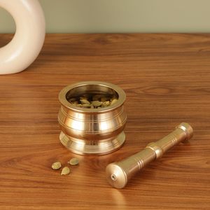 Brass Mortar Pestle Set Okhli Imam Dasta Khalbatta Khutani Panghutti Spice Grinder Eco-Friendly Durable Shine Polish Uttar - Product Image 2