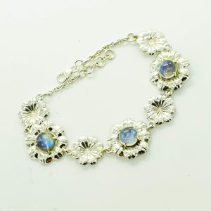 Bracelet en argent sterling 925 avec pierre de lune arc-en-ciel naturelle sertie, chaîne vintage à maillons pour femme, bijoux à porter au quotidien - Product Image 1