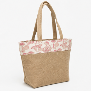 Sac fourre-tout en toile de jute imprimé champignons, en jute naturelle PP 8oz, sac de plage et de shopping, logo personnalisé, fabricant OEM ODM B2B - Product Image 5