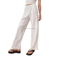 Pantalon à jambes larges en lin blanc pour femme avec boutons Pantalon confortable et élégant