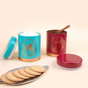 Cylindrical Tin Storage Box with Airtight Lid Tea Coffee Sugar Snacks Namkeen <b>Cookies</b> Biscuit Storage <b>Jar</b> - Product Image 5