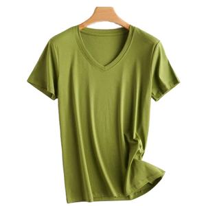 Summer 100% Mercerized Cotton <b>Women</b> Silk T-shirts O Neck Short Sleeve <b>Loose</b> Straight <b>Tops</b> Simple Casual Tees <b>For</b> Minimalist 2025 - Product Image 1