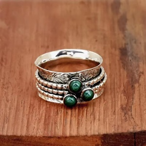 Designer 925 Sterling Silver Malachite <b>Spinner</b> <b>Ring</b> Rotating Meditation Anxiety Relief Gemstone <b>Ring</b> Wholesale - Product Image 6