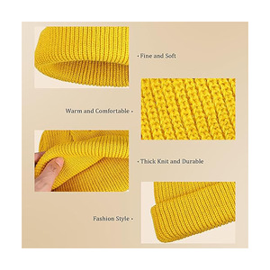 หมวกบีนนี่ถักลายริบสีเหลืองวินเทจ - หมวกไหมพรมอุ่นสำหรับฤดูหนาวแบบยูนิเซ็กซ์ เนื้อผ้านุ่มยืดหยุ่น ผลิตจากผ้าสแปนเด็กซ์/คอตตอน สไตล์มินิมอล เหมาะสำหรับสตรีทแวร์ - Product Image 2