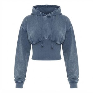 New Arrivals Custom Logo Women's Cropped Hoodie Long Sleeve Solid Color Asymmetric Knitted Sweatshirt Autumn Casual Wear - Product Image 1