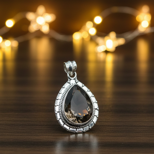 Colgante de Cuarzo Ahumado Natural en Forma de Pera, Plata de Ley 925, Hecho a Mano, Estilo Vintage, con Engaste de Filigrana, Joyería en Forma de Lágrima, Regalo para Mujer, Unisex, Mamá - Product Image 4