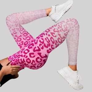 High Waisted Pink <b>Leopard</b> <b>Print</b> <b>Leggings</b> Full Length Four-Way Stretch Spandex Polyester Yoga Wear Women's Activewear - Product Image 5