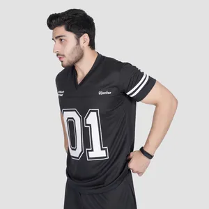 Maillot de football américain personnalisé imprimé par sublimation pour homme, col en V, manches longues, respirant, séchage rapide, vêtements de sport, manches rayées - Product Image 1