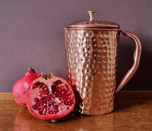 Copper premium jug set with lid and <b>glasses</b> metal drinkware for water juice serving durable reusable kitchen dining - Product Image 1
