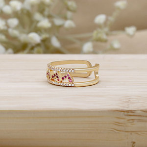 Wholesale 14K Gold Plated Zircon Double Layer Heart Adjustable <b>Open</b> <b>Ring</b> for Women Wedding Engagement Gift with Pave Setting - Product Image 5
