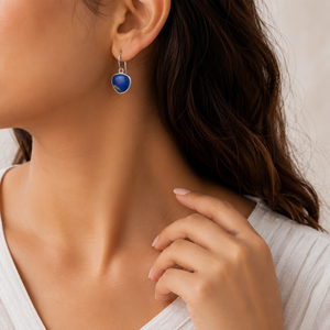 Lapis Copper Turquoise Drop Elegant Style <b>Earrings</b> Sterling Silver Bezel Set Trendy Gemstone <b>Dangle</b> Birthday Gift Jewelry - Product Image 3