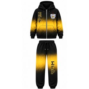 Ensemble de survêtement oversize tie-dye pour femme Sigma Gamma Rho, noir et or, avec sweat à capuche et pantalon de jogging à lettres grecques, tenue décontractée de sororité - Product Image 1