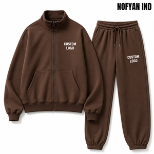 ชุดวอร์ม NOFYAN สีน้ำตาล เสื้อฮู้ดแขนยาวแบบมีซิป กางเกงขายาวสีพื้น รับสกรีนโลโก้ ชุดลำลองใส่สบายสำหรับฤดูใบไม้ร่วง เหมาะสำหรับทุกเพศทุกวัย - Product Image 1