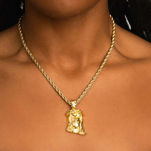 Collier avec pendentif tête de Jésus en or |   Pendentif poli avec visage de Jésus religieux |   Pendentif chrétien Hip Hop avec chaîne en corde - Product Image 3