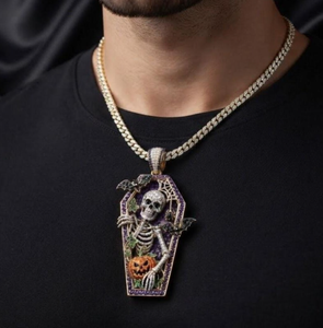 Collar con Colgante de Ataúd Gótico con Esqueleto, Joyería de Halloween, Amuleto de Metal de Aleación de Zinc para Disfraz de Fiesta, Regalo - Product Image 1