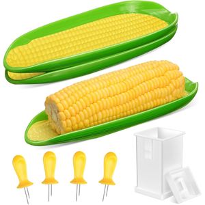 2 Piatti per Mais in Melamina con 4 Supporti, 1 Spalmatore di Burro, Spiedini per Pannocchie, Vassoio di Servizio, Utensili per Barbecue per Intrattenimento all'Aperto - Product Image 1
