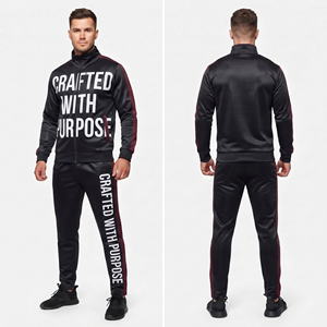 Men's Printed Tracksuit 100% Polyester Zipper Stand Collar Printed <b>Jacket</b> Jogger Pants Set Men 350gsm Polyester Fleece Tracksuit - Product Image 3