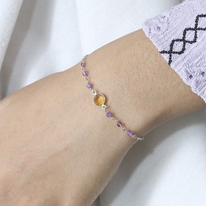 Minimalist 925 Silver Chain <b>Bracelet</b> With <b>Amethyst</b> And Citrine Bezel Set Stones <b>Bracelets</b> For Everyday Wear - Product Image 2