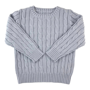 Pull en tricot torsadé blanc pour homme, manches longues, couleur unie, pull en tricot à col rond pour l'hiver - Product Image 2