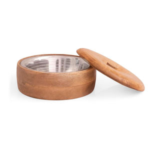 Kitchen Chapati Roti Box <b>Light</b> Brown Wooden Chapati & Roti Casserole Round Shape Durable Serving Box with Flip Top Wooden Lid - Product Image 2
