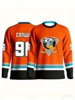 Maillot de hockey sur glace Anaheim Ducks pour homme, orange et noir, col rond, manches longues, impression sublimée, évacuation de l'humidité, 100 % polyester