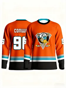 Maillot de hockey sur glace Anaheim Ducks pour homme, orange et noir, col rond, manches longues, impression sublimée, évacuation de l'humidité, 100 % polyester - Product Image 1