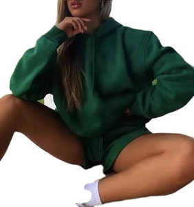 Nueva llegada de 2024 para mujer, conjunto de pantalones cortos y sudadera de gran tamaño personalizable, venta al por mayor, ropa de moda activa - Product Image 2
